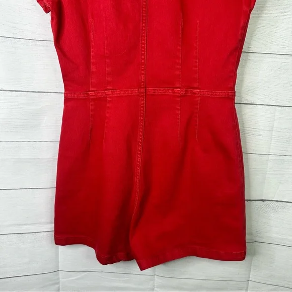Free People Crvy size 10 Formula One Red Denim Zip Up Lennox Romper Shortsuit - Picture 7 of 11